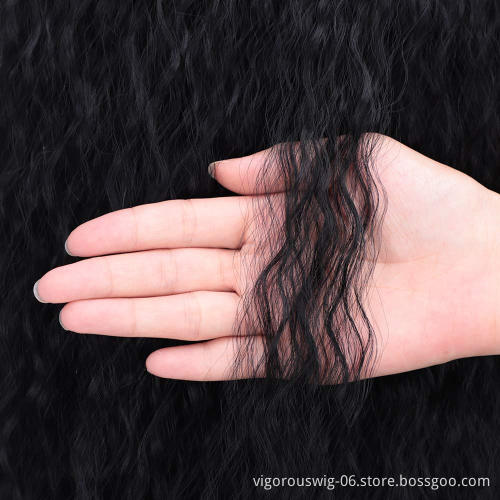 Clip in Corn Wave Ponytail Extension Drawstring Long Yaki Wavy Pony Tail Hair 22 Inch Synthetic Hairpiece - Black for Women